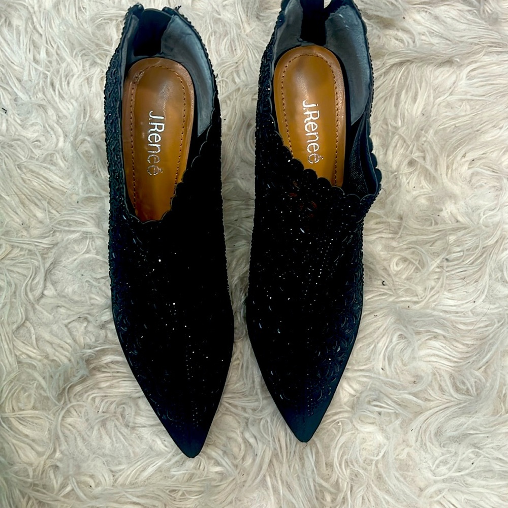 Black sequin lace booties